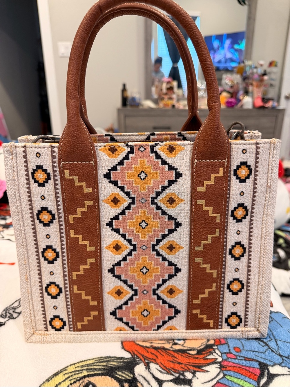 Wrangler Pink, Yellow & Brown Southwestern Tote - Picture 2 of 4